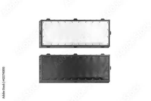 Blank black and white narrow stretching banner grip frame mockup,