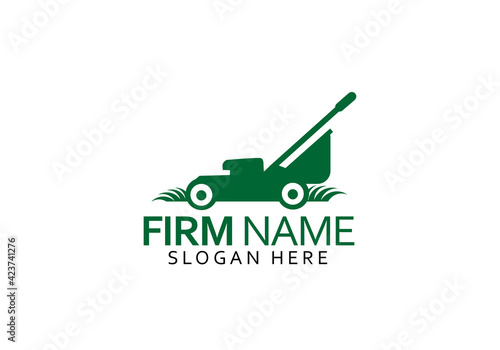 lawnmower logo or icon, lawn moving and lawn care service logo , cutting grass company logo vector