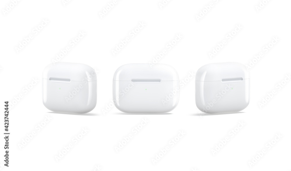 Blank white small headphones case mockup, front and side view Blank white small headphones case mockup, front and side view