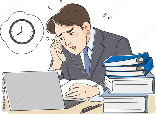 Vector illustration of a businessman who is in trouble because he has too much work