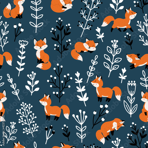 Funny foxes seamless pattern