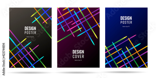 Poster or web banner template background with laser bright straight lines shooting from the edges of the composition, pamphlet cover