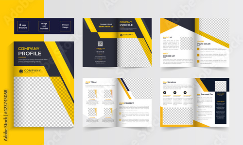 Business bifold brochure. Creative bi-fold pages brochure design. Corporate brochure template with modern, minimal and abstract design in A4 format.
