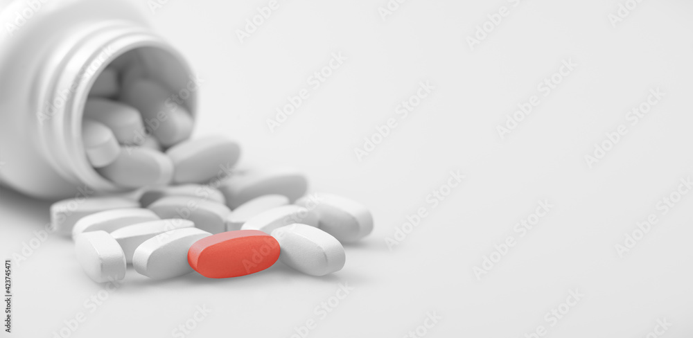 still life of group white medical pill closeup