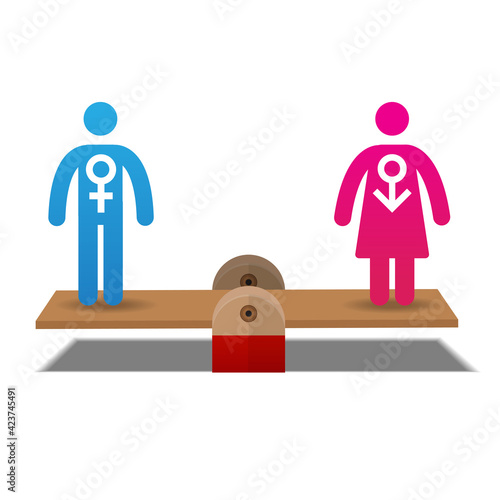 Gender equality concept,male and female balancing isolated on background.