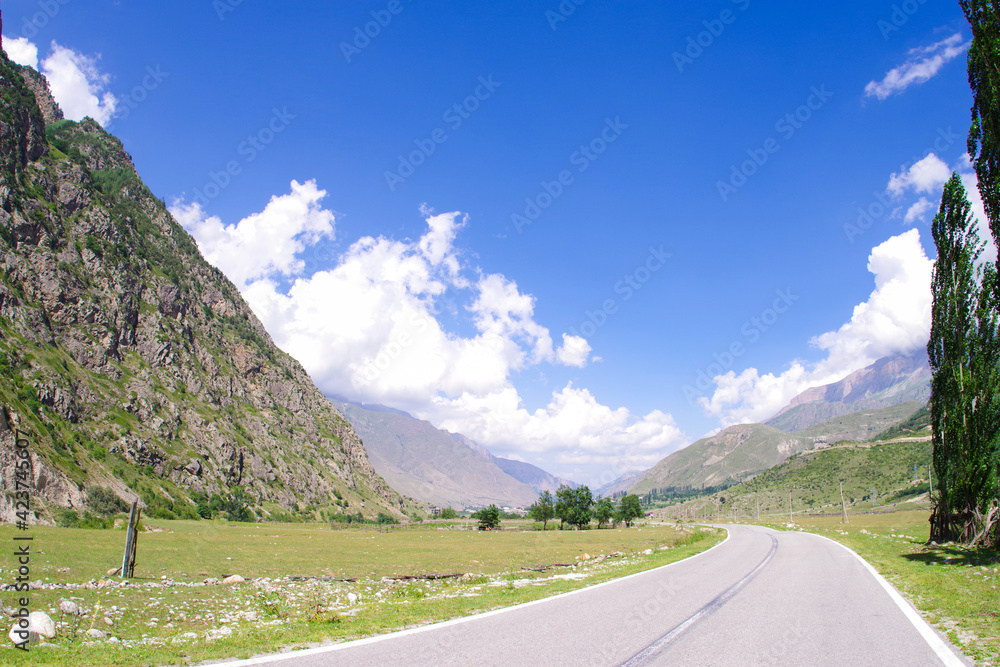 High mountain road in the village of Verkhnyaya Balkaria