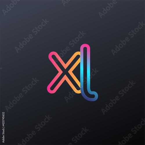 initial logo XL lowercase letter, colorful blue, orange and pink, linked outline rounded logo, modern and simple logo design.