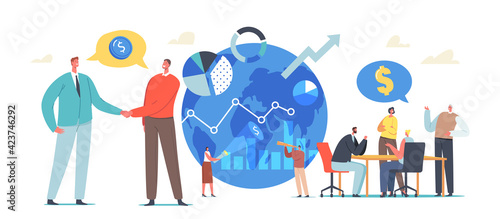 Global Investment Opportunity Concept. Businesspeople Conclude Deals with Foreign Partners, Searching Invest Solutions