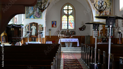 Photography brick neo-gothic Catholic church of Our Lady of Gietrzwałd, erected at the begin