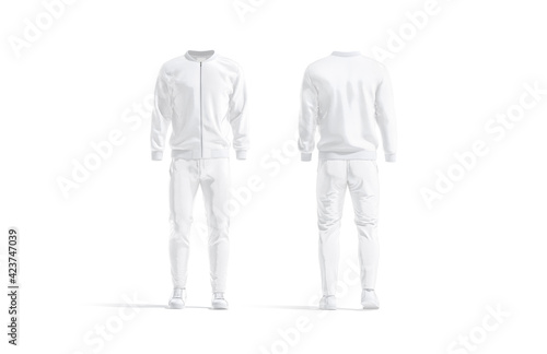 Blank white sport tracksuit with bomber, pants and sneakers mockup