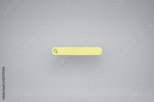 3D Rendering: Yellow search box  with magnifier for website on Grey background