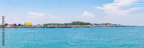 Panorama photo of Boat or ship at dock of Sattahip Chonburi, Thailand. Asia.