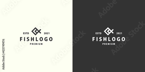 fish line logo vector design premium