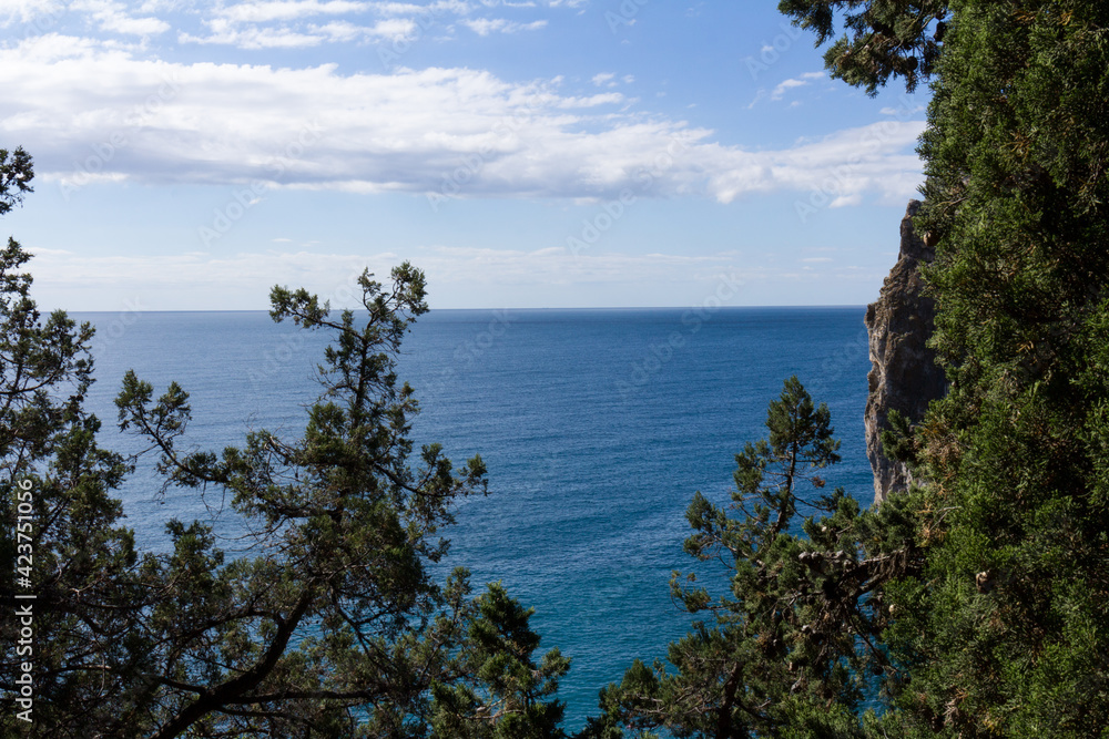 Mountain sea bay panorama. Sea bay in mountains. Mountain sea bay view. Sea bay landscape