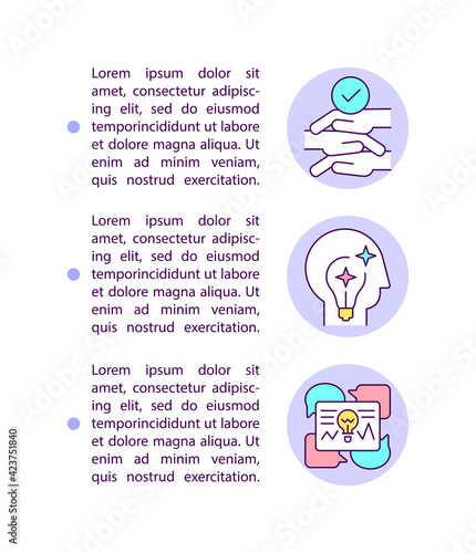 Cooperative problem solving concept line icons with text. PPT page vector template with copy space. Brochure, magazine, newsletter design element. Creative thinking linear illustrations on white