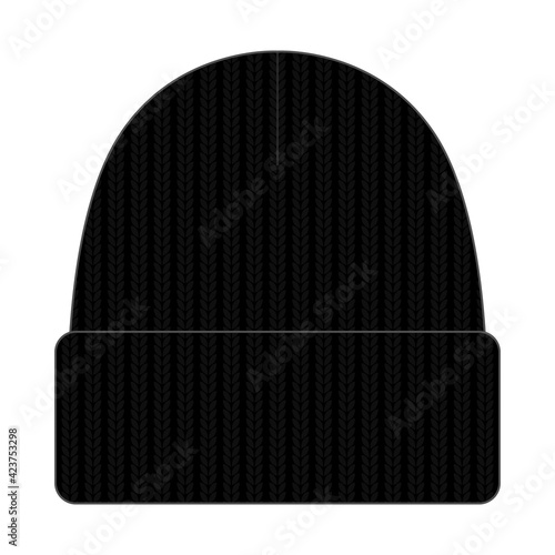 Black Beanie Hat Template On White Background, Vector File