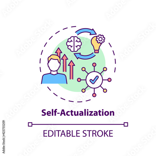 Self actualization concept icon. Realizing personal potential. Self development and self fulfilment idea thin line illustration. Vector isolated outline RGB color drawing. Editable stroke