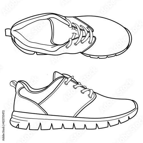 Hand drawn sneakers, gym shoes. Doodle vector illustration.