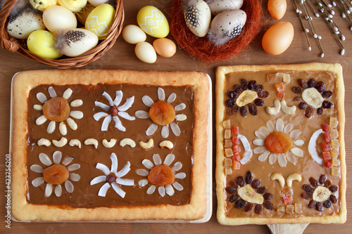 Traditional Polish cakes called "mazurki". Easter pastries 