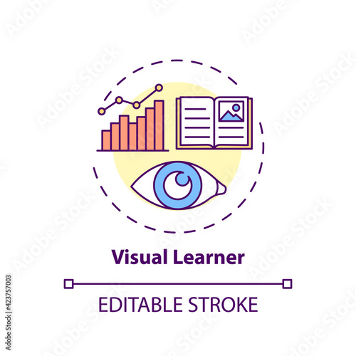 Visual learner concept icon. Learning method with pictures. Self development, studying strategy idea thin line illustration. Vector isolated outline RGB color drawing. Editable stroke