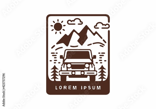 Off road car rectangle badge illustration