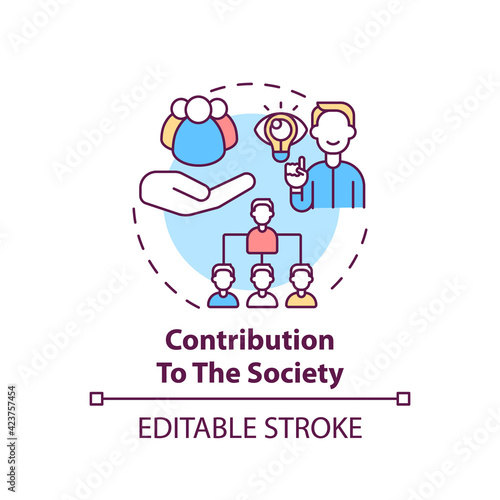 Contribution to the society concept icon. Community work. Improve yourself. Social skills. Self development idea thin line illustration. Vector isolated outline RGB color drawing. Editable stroke