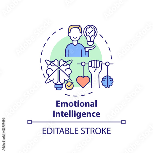 Emotional intelligence concept icon. Psychological skills. Empathy in relationships. Self development idea thin line illustration. Vector isolated outline RGB color drawing. Editable stroke