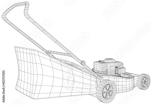 Vector outline Lawn mower. Wire-frame vector equipment for garden. EPS10 format. Vector created of 3d.