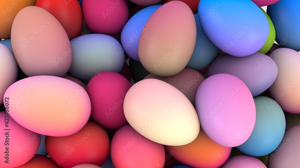 Render de huevo de pascua coloridos. Fondo tridimensional de huevos de pascua. Diseño 3d para semana santa. Tradición