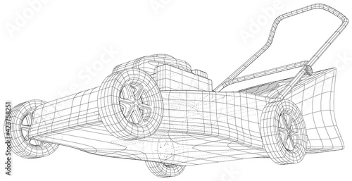 Powerful Lawn mower. Gardening grass-cutter equipment. Vector created of 3d, Wire-frame.