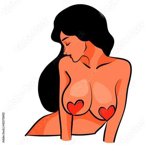 Erotica Sexy woman naked Attractive Girl with big Breast, Flat Cartoon Vector illustration 