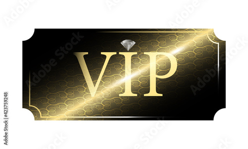VIP ticket. Shiny ticket. Golden vintage pattern. Diamond