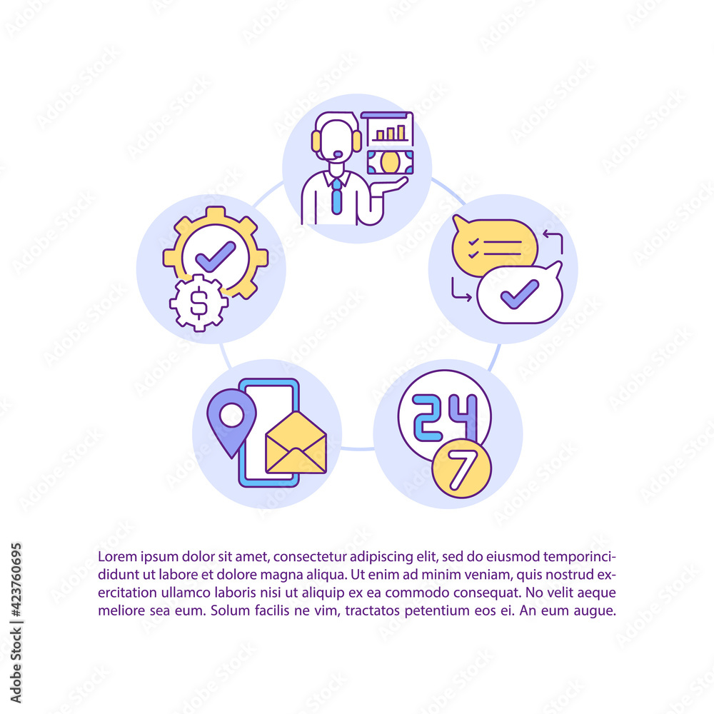 Client support concept line icons with text. PPT page vector template with copy space. Brochure, magazine, newsletter design element. Stock trading service information linear illustrations on white
