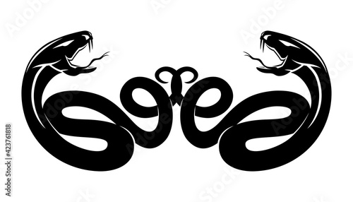 Illustration with two snakes on a white background. 