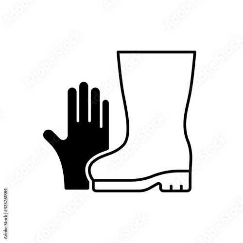 Gardening gloves and boots black linear icon. Garden and yard work. Keeping hands and fingernails safe and clean. Protective wear. Outline symbol on white space. Vector isolated illustration