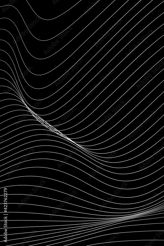 White wavy undulating vector lines on a black background White wavy undulating vector lines on a black background