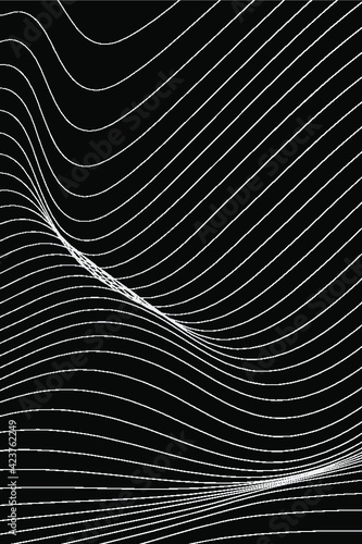 White wavy undulating vector lines on a black background