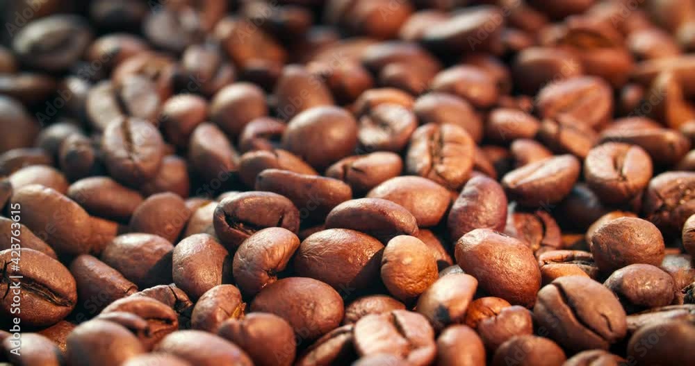 Roasted coffee close-up smooth movement of the camera on the slider. Roasted coffee close-up smooth movement of the camera on the slider.