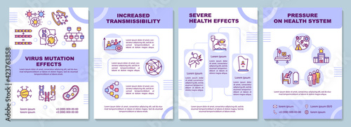Virus mutation effect brochure template. Increased transmissibility. Flyer, booklet, leaflet print, cover design with linear icons. Vector layouts for presentation, annual reports, advertisement pages