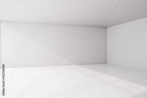 White box concept with sunnu white finishing of empty room and copyspace. 3D rendering  mockup