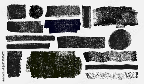 Grunge elements for social media. Set of Paintbrush, brush strokes templates. Design rectangle text boxes or speech bubbles. Vector dirty distress texture banners for social networks story and posts.
