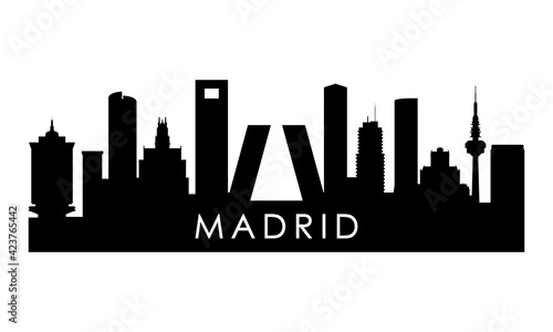 Madrid skyline silhouette. Black Madrid city design isolated on white background.