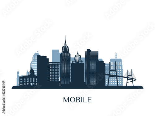 Mobile skyline, monochrome silhouette. Vector illustration.