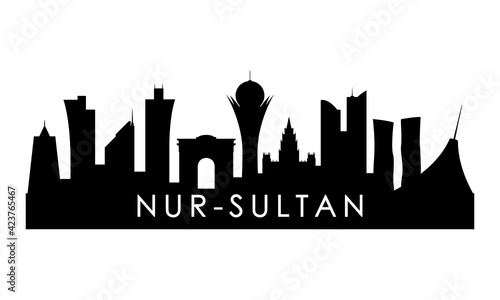 Nur-Sultan skyline silhouette. Black Nur-Sultan city design isolated on white background.