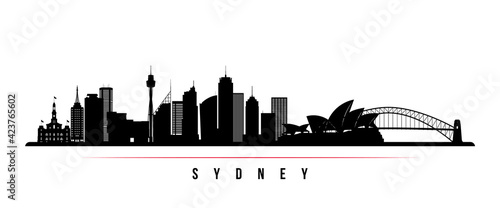 Sydney skyline horizontal banner. Black and white silhouette of Sydney  Australia. Vector template for your design.