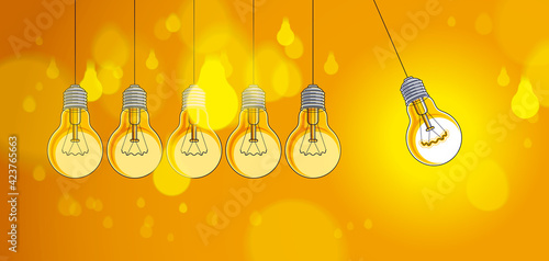 Light bulb Newton cradle pendulum idea, vector illustration.