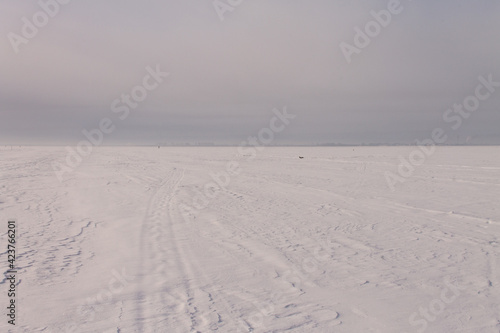 natural background winter minimalism  snow field turning into the sky