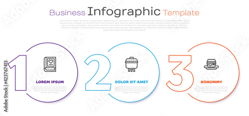 Set line Medical book, Cooking pot and Junk food. Business infographic template. Vector