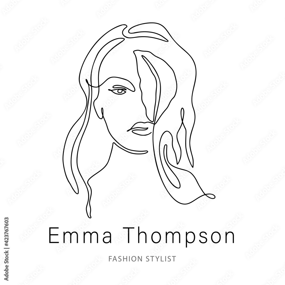 Woman face one line contour modern logo. Female girl abstract beauty portrait fashion elegant vector icon. Linear single line art romantic lady and leaf silhouette design. Woman face one line contour modern logo. Female girl abstract beauty portrait fashion elegant vector icon. Linear single line art romantic lady and leaf silhouette design.