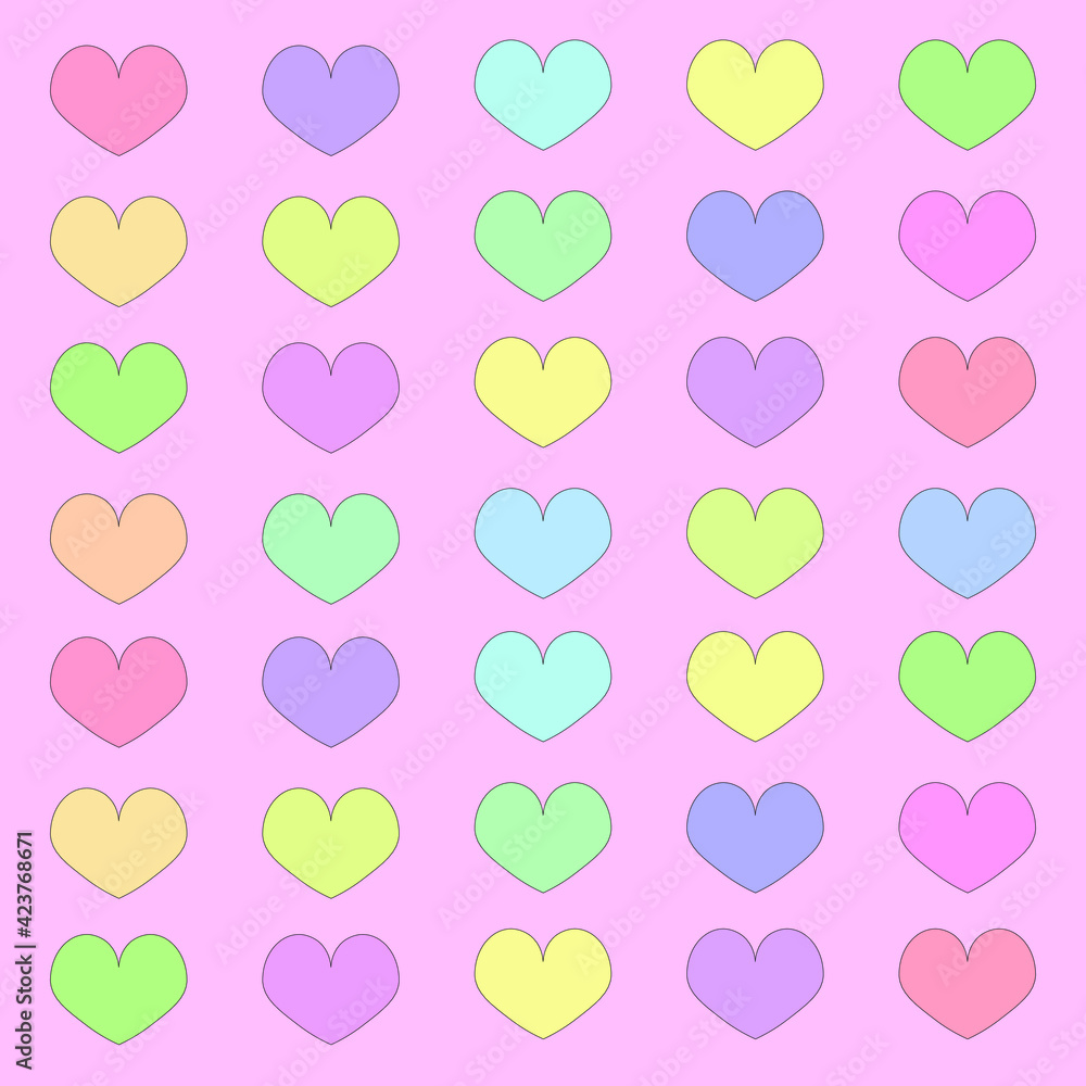 Colorful bright hearts on pastel pink purple lilac background wallpaper cartoon vector